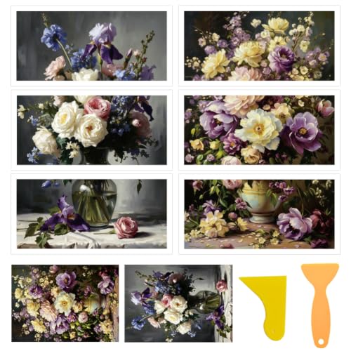 6 Sheets Oil Painting Flower Rub on Transfers for Crafts, 12×6in
