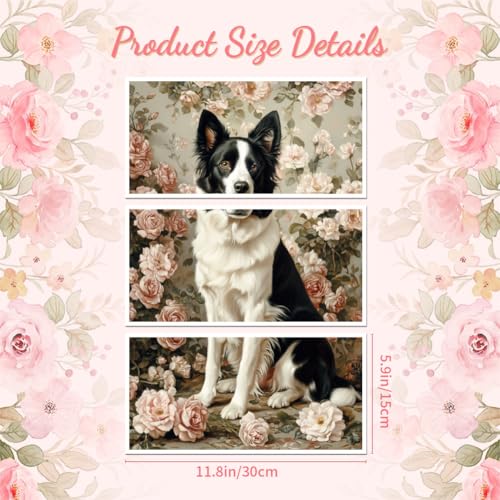Peacoblue Border Collie Rub On Transfers for Furniture Craft 6"x12" - style: Border Collie and Flower