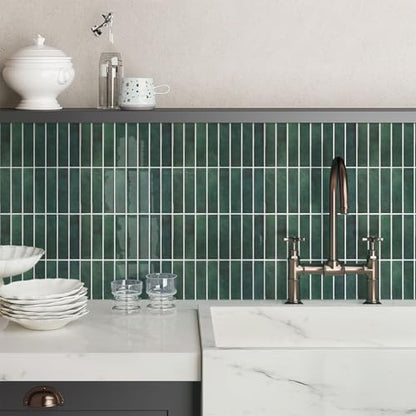 Commomy Green Peel and Stick Tile - 10 Pcs of 12" x 12" - color: Forest Green, Glossy Surface