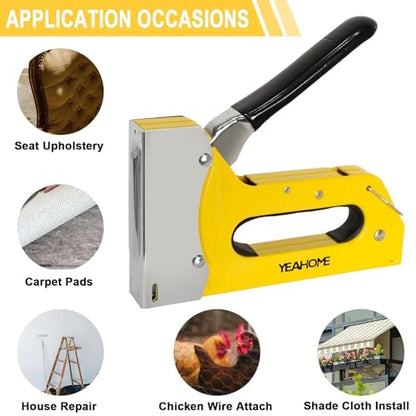 YEAHOME T50 Heavy Duty Staple Gun Kit, Upholstery Staple Gun with 6000 T50 Staples of 1/4, 3/8, 1/2 Inch, Manual Stapler Gun for Wood, Crafts, Wall, DIY & Professional Use - style: Yellow, T50 Staple Gun, with 6000 Staples