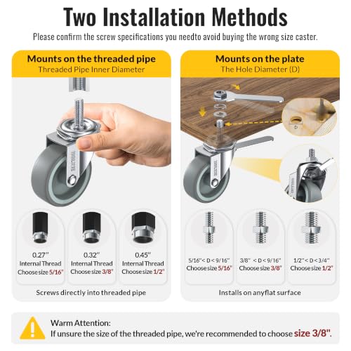 HOLKIE Caster Wheels 3 inch with No Brake Stem Casters, 1/2" -13 x 1-1/4" (Stem Diameter 1/2", Stem Length 1-1/4") Threaded Swivel Casters Set of 8 Heavy Duty Castors Grey - color: Grey-8Pack, size: 1/2" -13 x 1-1/4"