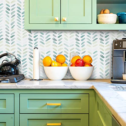 Sevalo Green White Peel and Stick Wallpaper Boho Contact Paper 17.3”×591” - color: green and white, size: 17.3"×591”