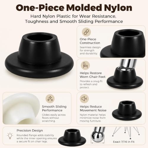 32 Pack 7/16 Inch Black Nylon Chair Glides - color: Black