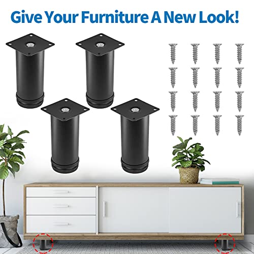 Stainless Steel Adjustable Furniture Legs 5 Inch - Black - 4pcs - color: Black, size: 5"