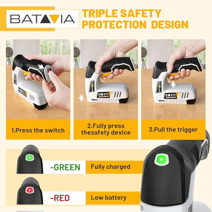 BATAVIA Electric Staple Gun, 2-in-1 Cordless Brad Nailer & Stapler Kit with 2000Pcs Nails & Staples, 4V Lithium-ion Rechargeable Nail Gun for Upholstery, Wood Working, DIY Home Projects