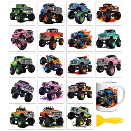 Peacoblue Monster Truck Rub On Transfers for Craft, Transfer Sticker - style: Monster Truck