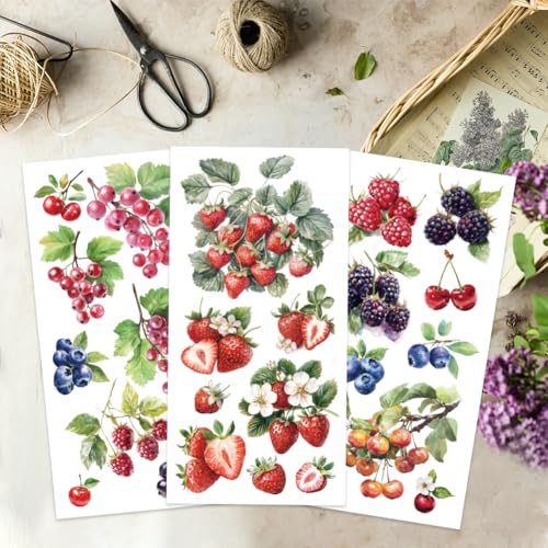 OLYCRAFT 3pcs/Set Berries Rub on Transfers for Furniture and Crafts 6x12 Inch Strawberry Furniture Decals Transfer Stickers Blueberry Rub on Decal with 1pc Scraper for Wood Furniture Home Decoration - style: Berries