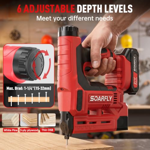 Nail Gun Battery Powered, 18 Gauge 2-in-1 Cordless Brad Nailer Stapler (Includes 2 × 2.0Ah Battery), Charger, 1500 Staples and Nails, Electric Staple Gun for Carpentry and Upholstery