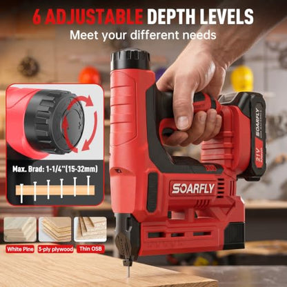 Nail Gun Battery Powered, 18 Gauge 2-in-1 Cordless Brad Nailer Stapler (Includes 2 × 2.0Ah Battery), Charger, 1500 Staples and Nails, Electric Staple Gun for Carpentry and Upholstery