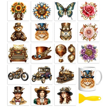 Peacoblue Steampunk Elements Rub On Transfers for Craft, Transfer Sticker - style: Steampunk Style Elements