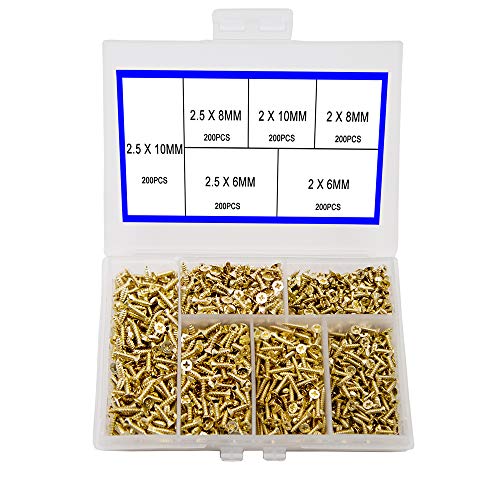 newlng 1200pcs Small Screws 2& 2.5 * 6/8/10mm Phillips Flat Head Cross Self Tapping Tiny Screw Cabinet Electronic Accessories Screw Multifunctional DIY Micro Woodworking Mini Screw Set Gold - color: Gold