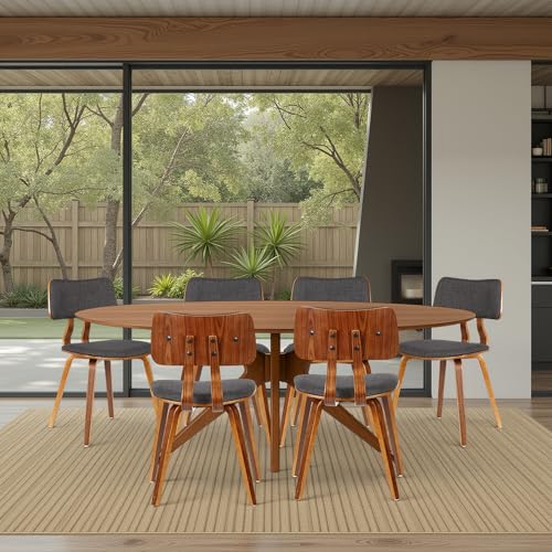 Armen Living Jaguar Mid-Century Dining Chair in Walnut Wood and Charcoal Fabric - Set of 6 - color: Charcoal/Walnut, size: Set of 6