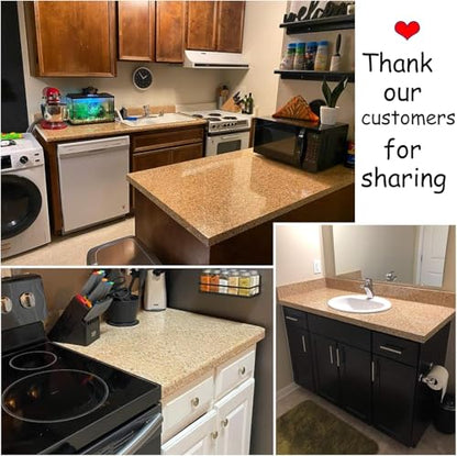 GloryTik Brown Marble Contact Paper Self Adhesive Film Peel and Stick Wallpaper 17.7''X78.7'' Granite Look Glossy Surface Paper Thicken Waterproof for Kitchen Countertop Bathroom Counter Decor Vinyl - size: 17.7" x 78.7"