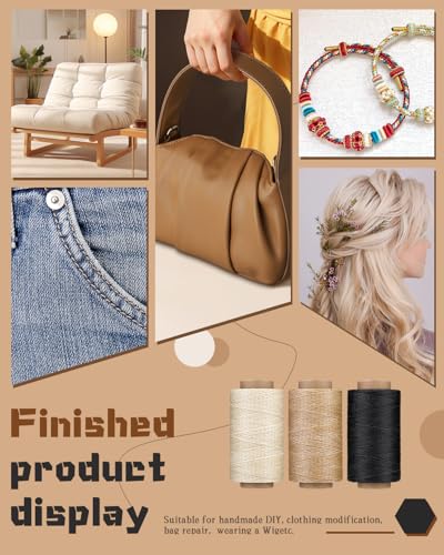 218 Yards Upholstery Thread Heavy Duty Waxed Leather Thread Sewing Kit - color: Khaki