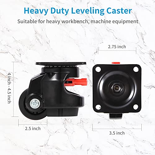 Nefish Leveling Casters Set of 4 Heavy Duty 80F, Retractable Caster Wheel for Workbench, Ratchet Arm Design 3300 LBS Capacity, 360 Degree Swivel Castor with Rubber Foot for Furniture, Equipment - size: 80 F