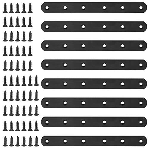 Glarks 8 Sets 200mm Flat Straight Corner Brace Black Metal Joint Plate Connector Repair Fixing Bracket with 55Pcs Screws for Wood Furniture (200x20x3mm) - size: 200x20x3mm