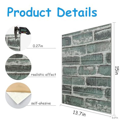 Faux Brick Wall Panels, 40 PCS, Green - color: Green Brick, size: 40PCS