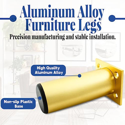 4-Pack Adjustable Aluminum Alloy Furniture Legs 4.7" Height Gold - color: Gold, size: 4.7 Inch