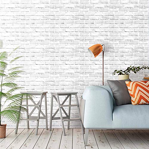 Cohoo Home White Brick Wallpaper Peel and Stick Contact Paper Faux 197”×18” - color: Gray/White, size: 17.7" x 197"