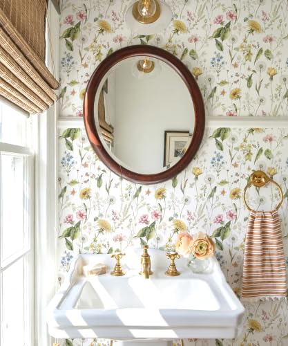 Jeweluck Floral Peel and Stick Wallpaper Wildflower Leaf 16.9" x 196.8" - size: 16.9" x 196.8"