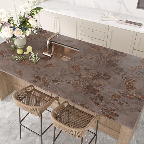 VEELIKE Luxury Bronze Brown Marble Countertop Contact Paper Peel and Stick Countertops Waterproof Thick Marble Wallpaper 15.7''x354'' Self Adhesive Countertop Covers for Kitchen Countertop Vinyl Wrap - color: Bronze Brown, size: 15.7" x 354"