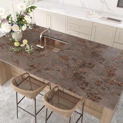 VEELIKE Luxury Bronze Brown Marble Countertop Contact Paper Peel and Stick Countertops Waterproof Thick Marble Wallpaper 15.7''x354'' Self Adhesive Countertop Covers for Kitchen Countertop Vinyl Wrap - color: Bronze Brown, size: 15.7" x 354"