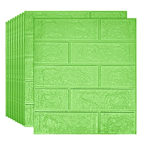 3D Wall Panels Peel and Stick, 14.5 Sq Ft Coverage, Faux Brick Green - color: Green, size: 14.5 Sq Ft Coverage