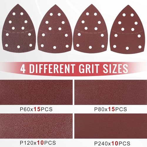 50 PCS Sander Replacement Pad Compatible with Skil, 60/80/120/240 Grit Mixed Mouse Sander Pads, Hook & Loop 11-Hole Design, for Use with SKIL SR6607B-10 and SR232301 Multi Sanders