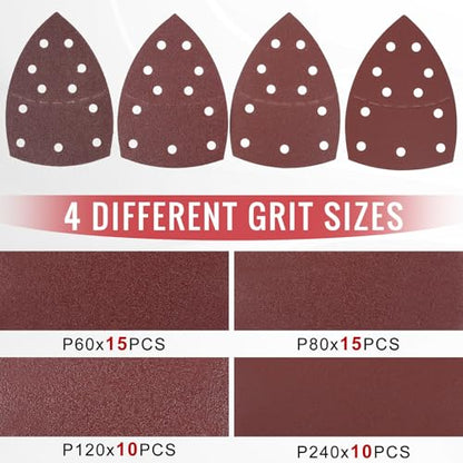 50 PCS Sander Replacement Pad Compatible with Skil, 60/80/120/240 Grit Mixed Mouse Sander Pads, Hook & Loop 11-Hole Design, for Use with SKIL SR6607B-10 and SR232301 Multi Sanders
