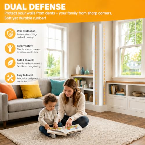 Wall Corner Protector Self-Adhesive Flexible – Durable Rubber, Furniture Edge Guard, Easy to Install, White, Prevents Wall Damage, Ideal for Home or Office Use - size: 1.6in×20ft
