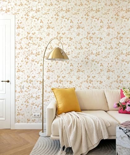 16.9in x118in Rose Floral Peel and Stick Wallpaper Yellow Brown Wallpaper - color: Yellow Rose