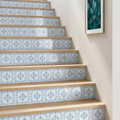 30 Pack, 4x4 Inch Classic Portuguese Azulejo Tile Decals, Blue and White Peel and Stick Vinyl for Backsplash, Stairs & Furniture (Light Blue) - color: Light Blue
