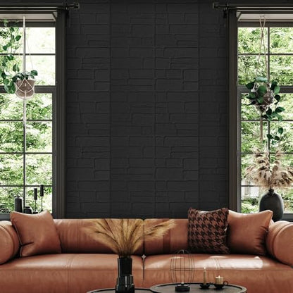 YU LI 3DH 3D Wall Panels Peel and Stick Faux Stone Wall Panel Black 20-Pack Faux Brick Self-Adhesive Wallpaper 3D Foam Brick Wallpaper - color: All black, size: 20PCS
