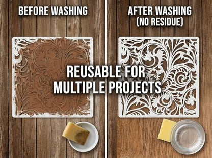 Retro Floral Pattern Painting Stencils Set - 8Inch/6Inch Reusable Flower Vine Swirl Stencil Templates for DIY Crafts, Wall Art, Furniture & Fabric Decor, Smooth PET Template for Acrylic & Spray Paint