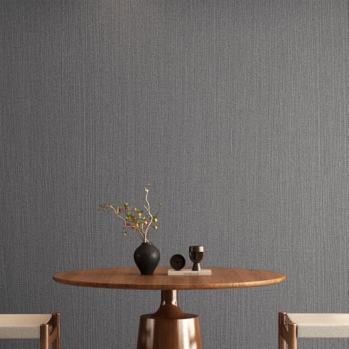 24"x393" Dark Gray Fabric Peel and Stick Linen Textured Wallpaper - color: Dark Gray