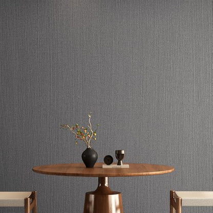 24"x393" Dark Gray Fabric Peel and Stick Linen Textured Wallpaper - color: Dark Gray