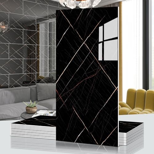 Marble Peel and Stick Backsplash 23.6 x11.8 in, 10PCS - color: Black-Striped Marble