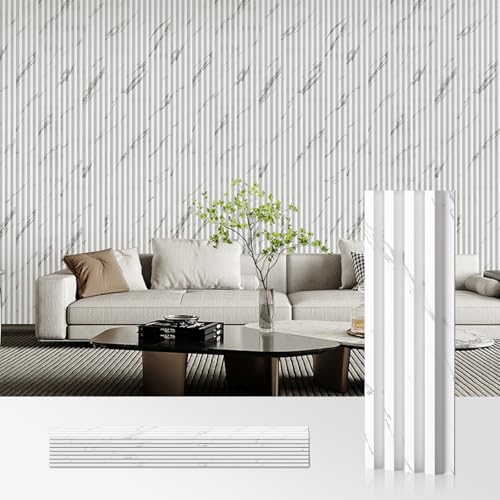 OUZUGIE WPC Acoustic Slat Wall Paneling, 8-Pack 96 x 6 Inches - color: White, size: (High)96“ x 6"