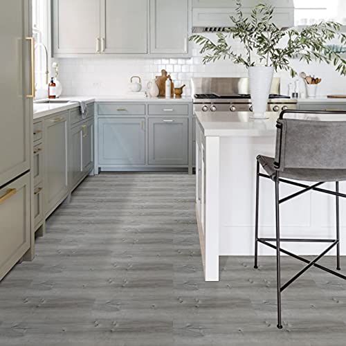 Peel and Stick Floor Tile, 10-Pack 15 Sq.Ft, Natural Grey Wood Grain Look - color: Gray, size: 10 PCS