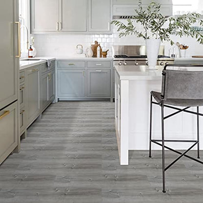 Peel and Stick Floor Tile, 10-Pack 15 Sq.Ft, Natural Grey Wood Grain Look - color: Gray, size: 10 PCS