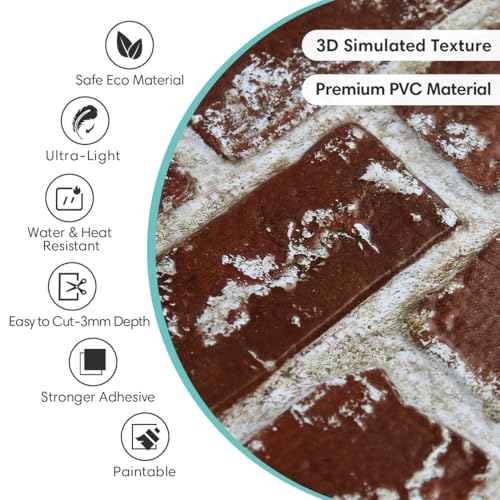Commomy 3D Wall Panels Peel and Stick Faux Brick 10 Pcs 11.8" x 11.8" - color: Brick-tlC