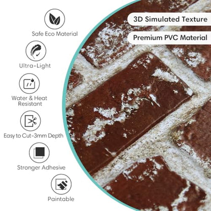 Commomy 3D Wall Panels Peel and Stick Faux Brick 10 Pcs 11.8" x 11.8" - color: Brick-tlC