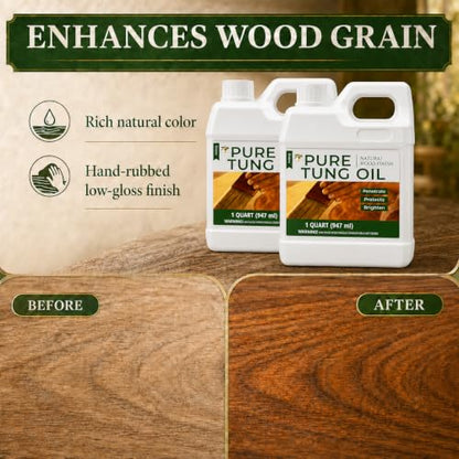 32oz*2 100% Pure Tung Oil, Food Safe Waterproof Wood Finish - size: 64 Fl Oz