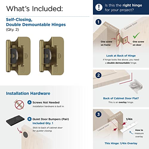 Amerock 1 Pair 1/4" Overlay Golden Champagne Demountable Cabinet Hinge - color: Golden Champagne, size: 1/4 Inch (6 mm) Overlay