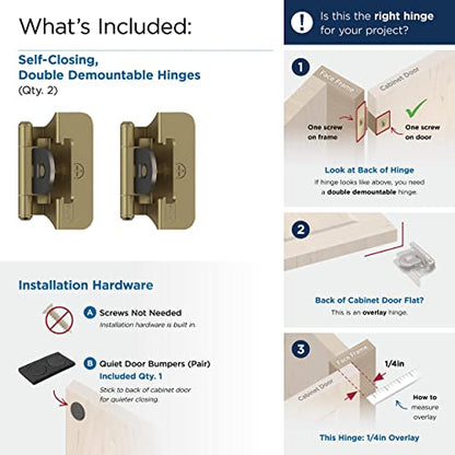 Amerock 1 Pair 1/4" Overlay Golden Champagne Demountable Cabinet Hinge - color: Golden Champagne, size: 1/4 Inch (6 mm) Overlay