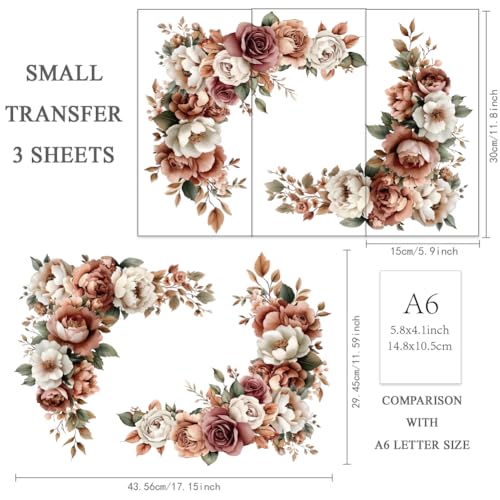 OLYCRAFT 3Pcs/Set Flower Border Rub on Transfers for Furniture and Crafts - style: Peony