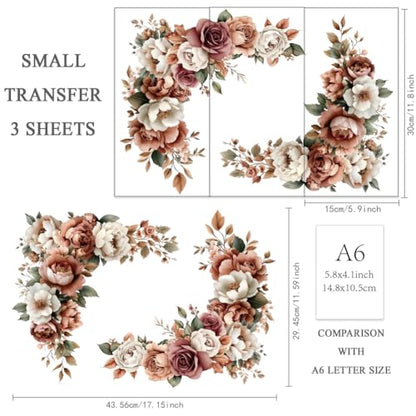 OLYCRAFT 3Pcs/Set Flower Border Rub on Transfers for Furniture and Crafts - style: Peony
