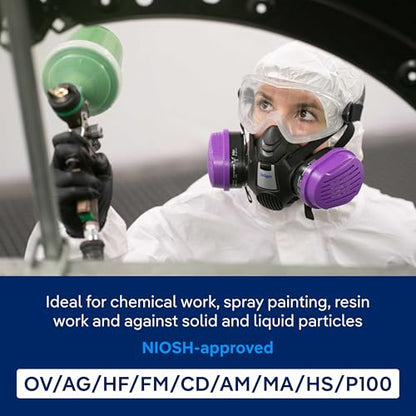 Dräger X-plore 3500 Respirator Mask Multi-Gas/P100 Combination Cartridge (OV/AG/HF/FM/CD/AM/MA/HS/P100) NIOSH-certified Half-Mask for Painting, Chemicals, Construction