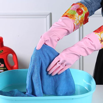 Bamllum 16-Inch Latex-Free Cleaning Gloves, Cotton Flocked Liner, Medium - color: Yellow+pink, size: Medium
