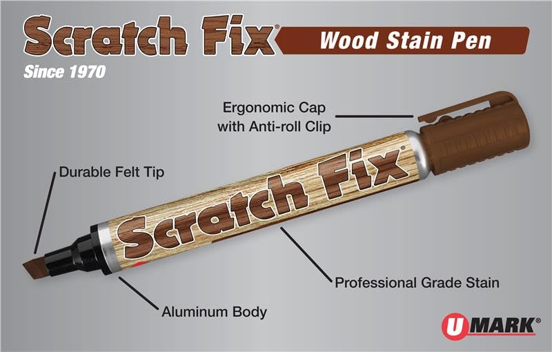 U-Mark Scratch Fix Wood Stain Pen 5mm Tip, Marks On Wood Furniture Cabinets Doors Floors Frames Molding, 5 Pack Assortment